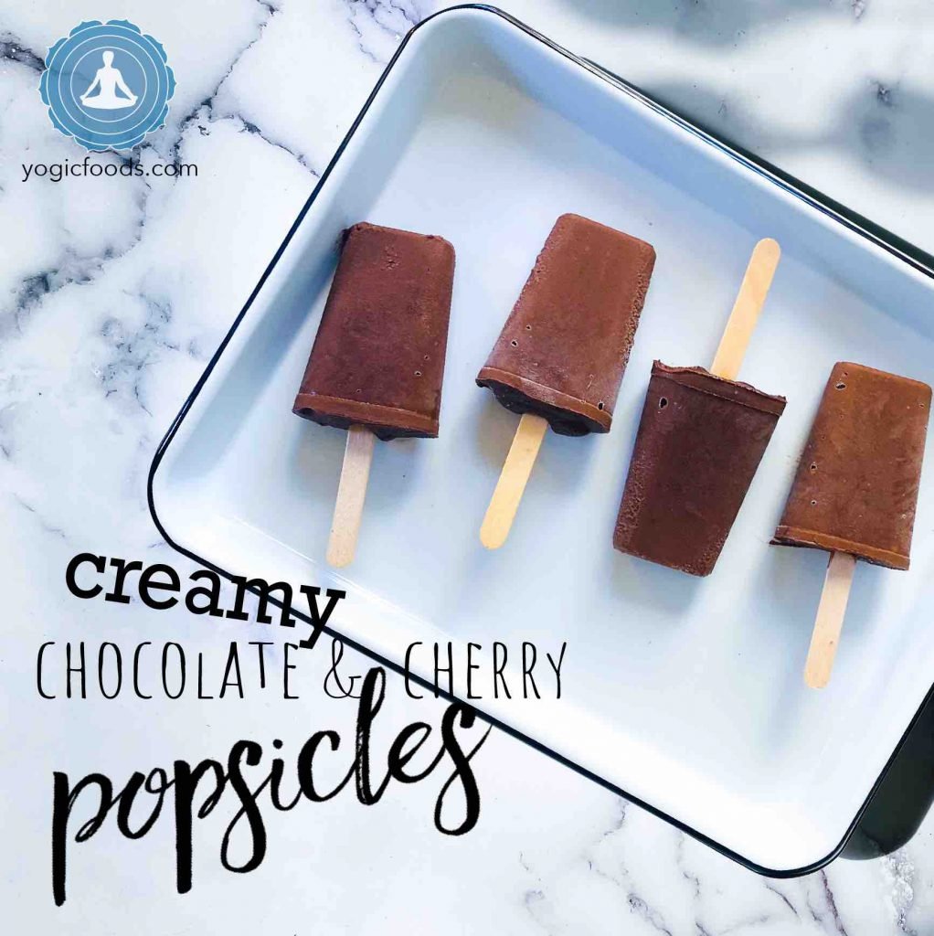 small square creamy chocolate cherry popsicles yogic diet yogic foods